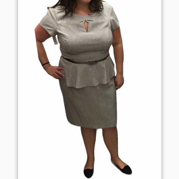 Connected Apparel grey dress with peplum waist - Picture 9 of 9